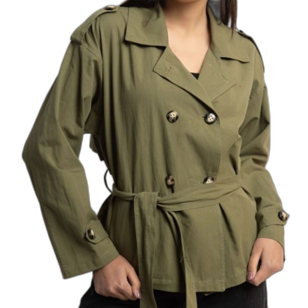 FHQ Collection Olive Green Blazer Double-Breasted with Belt Closure Size XL